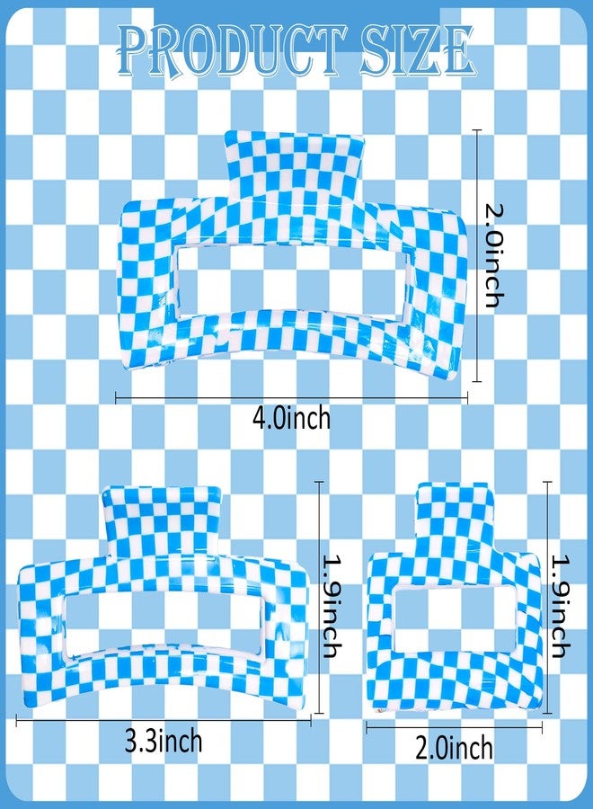 Hapdoo 3pcs Blue Checkered Hair Claw Clips, Square Checker Cute Non Slip Hair Jaw Clips, Strong Hold Rectangle Plaid Vintage Check Hair Claw - Image 2